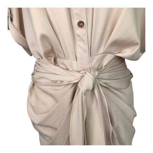 MABLE Cream Satin Drapey Elegant Corpcore Cocktail Button-Down Midi Dress M - Picture 6 of 16